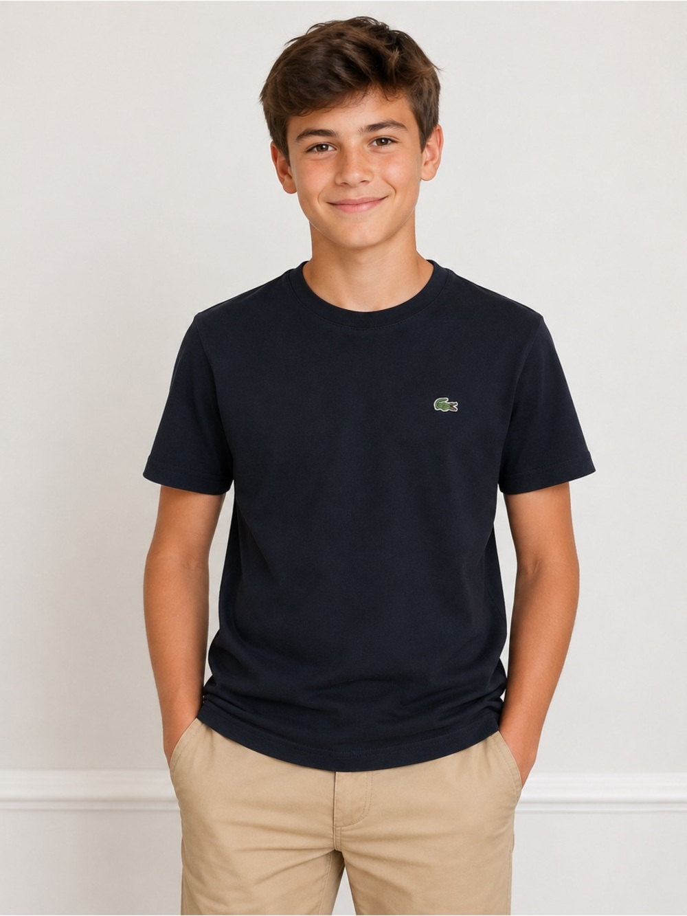 Lacoste Youth Black Crewneck T-Shirt Size 14 Cotton Crocodile Logo